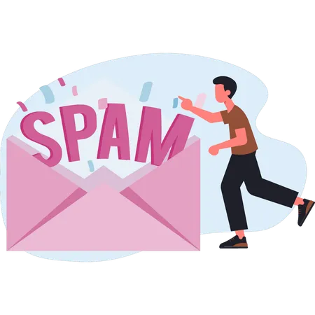 Menino apontando spam  Ilustração