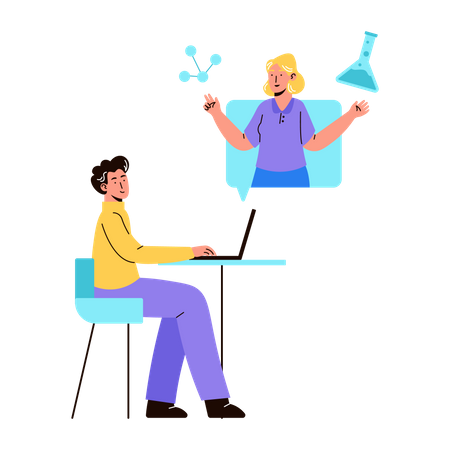 Menino aprendendo com professor particular  Ilustração