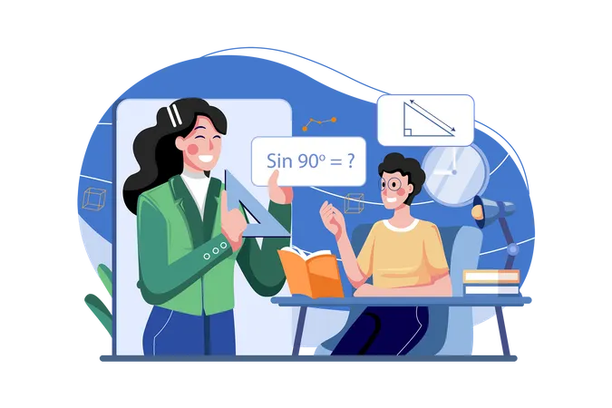 Menino aprendendo matemática em aula on-line  Ilustração