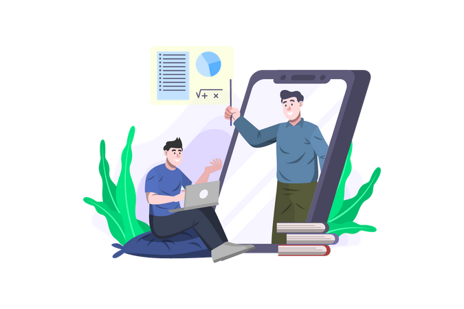 Menino aprendendo com aula on-line  Ilustração