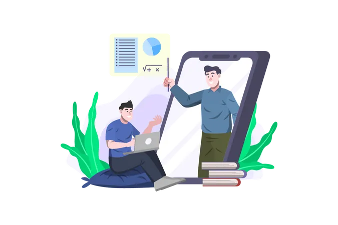 Menino aprendendo com aula on-line  Ilustração