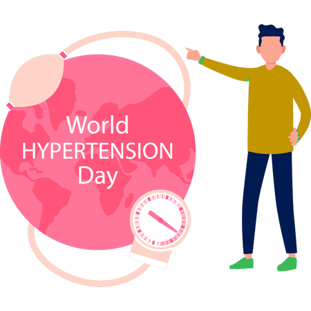 Menino apresentando o dia mundial da hipertensão  Ilustração