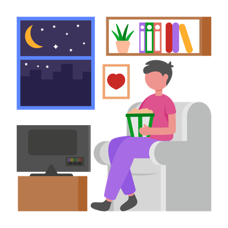 Menino assistindo filme em casa  Ilustração