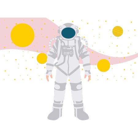 Menino astronauta em pé na galáxia  Ilustração