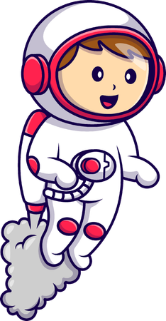 Menino astronauta voando com foguete  Ilustração