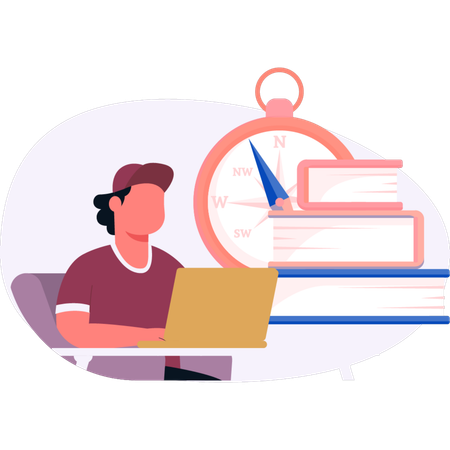 Menino baixando livro online  Ilustração