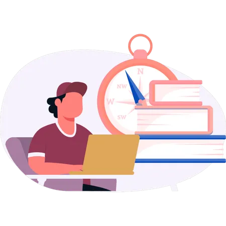 Menino baixando livro online  Ilustração