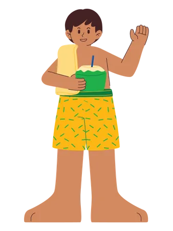 Menino bebendo água de coco  Ilustração