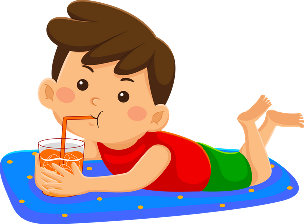 Menino bebe bebida gelada no verão  Ilustração