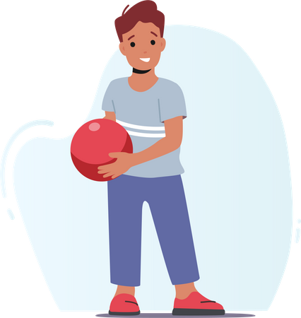 Menino brincando com bola de boliche  Ilustração