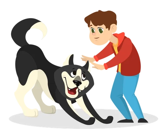 Menino brincando com cachorro  Ilustração
