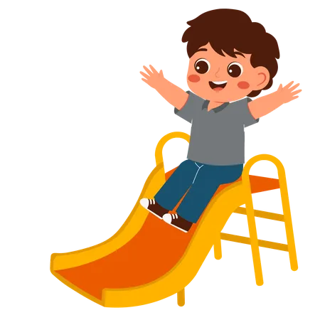 Menino brincando no playground  Ilustração