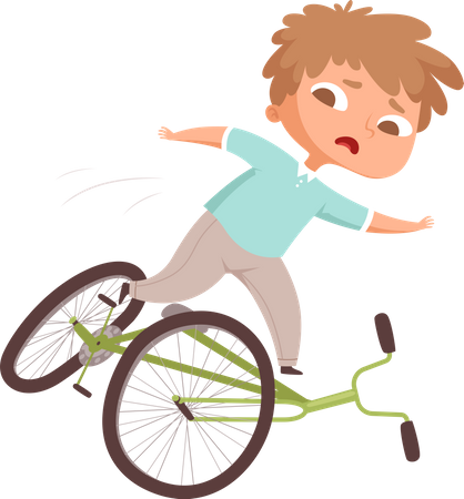 Menino caindo de bicicleta  Ilustração