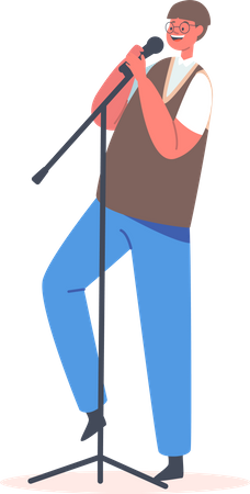 Menino cantando música no microfone  Ilustração