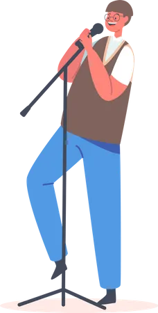 Menino cantando música no microfone  Ilustração