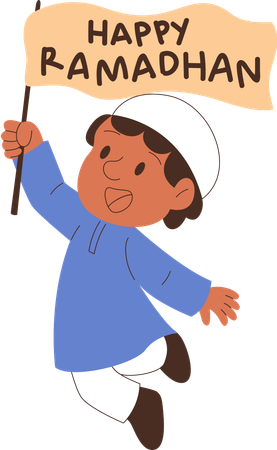 Menino carregando a bandeira do Ramadã  Ilustração