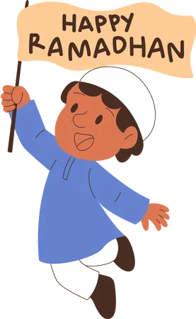 Menino carregando a bandeira do Ramadã  Ilustração