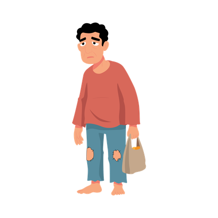 Menino carregando um pequeno saco  Ilustração