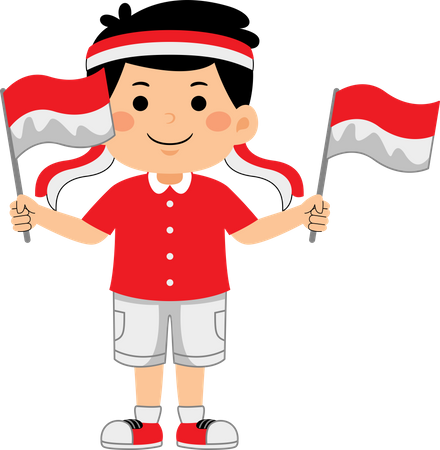 Menino comemora o Dia da Independência da Indonésia  Ilustração