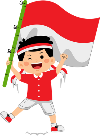 Menino comemora o Dia da Independência da Indonésia  Ilustração