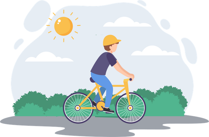 Menino andando de bicicleta  Ilustração