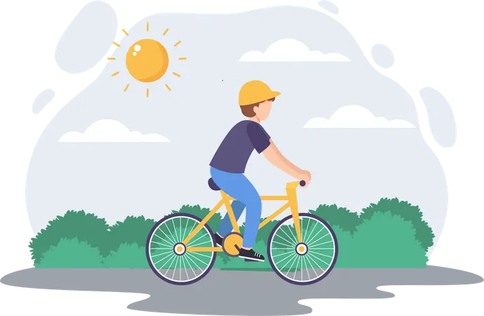 Menino andando de bicicleta  Ilustração