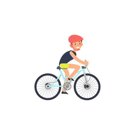 Menino andando de bicicleta na estrada  Ilustração
