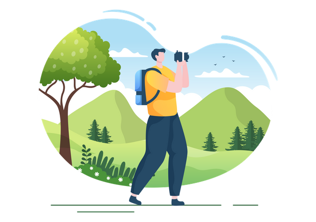 Menino clicando na foto na viagem  Illustration