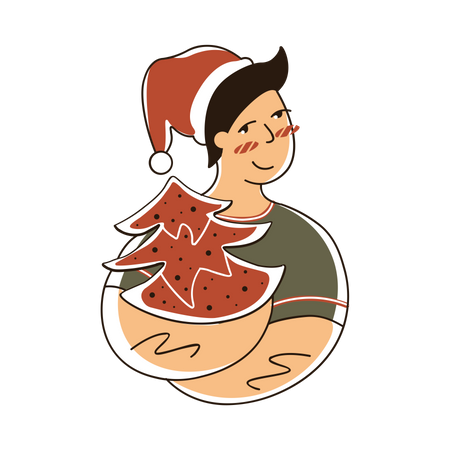 Menino com árvore de Natal  Ilustração