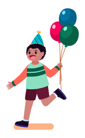 Menino com balão de aniversário  Ilustração