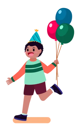 Menino com balão de aniversário  Ilustração