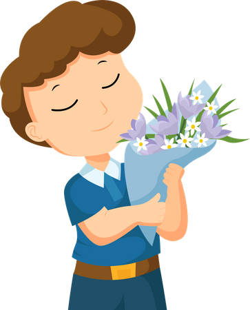 Menino com buquê de flores  Ilustração