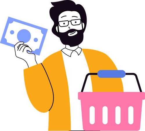 Menino com cesta de compras  Ilustração