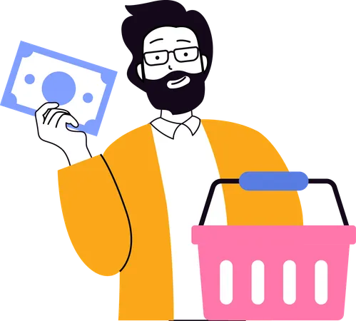 Menino com cesta de compras  Ilustração