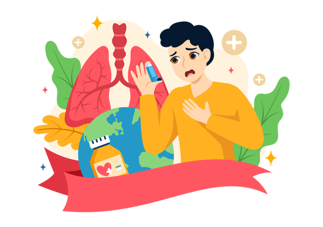 Menino com doença de asma  Illustration