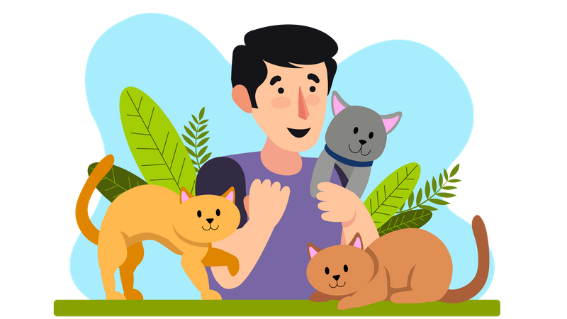 Menino com gatos  Ilustração