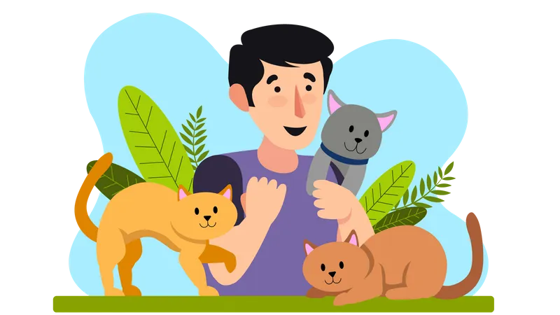 Menino com gatos  Ilustração