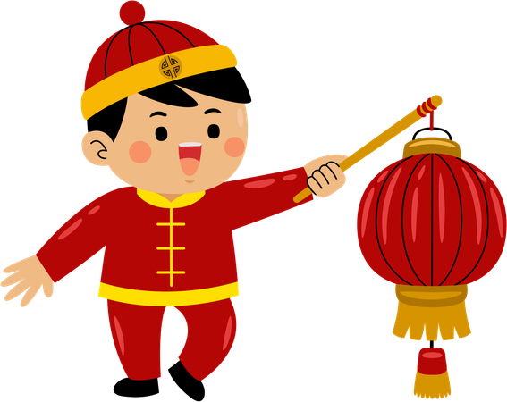 Menino com lanterna chinesa  Ilustração