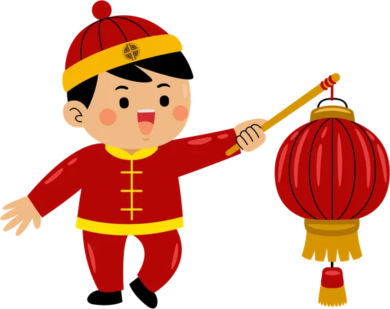 Menino com lanterna chinesa  Ilustração