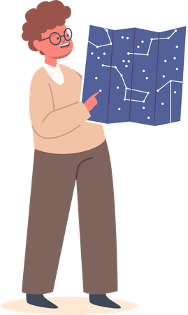 Menino com mapa do céu  Ilustração