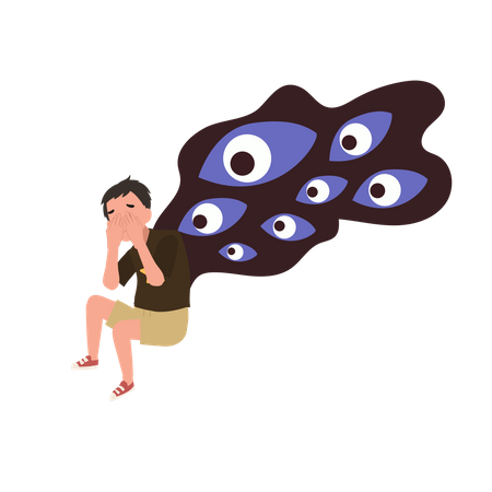 Menino com pensamentos paranóicos  Illustration