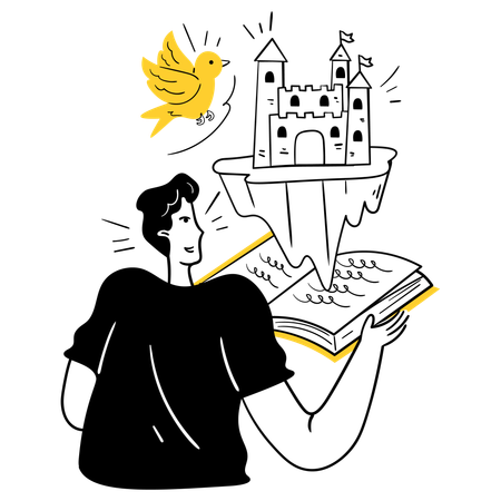 Menino com terra de fantasia de ideias  Ilustração