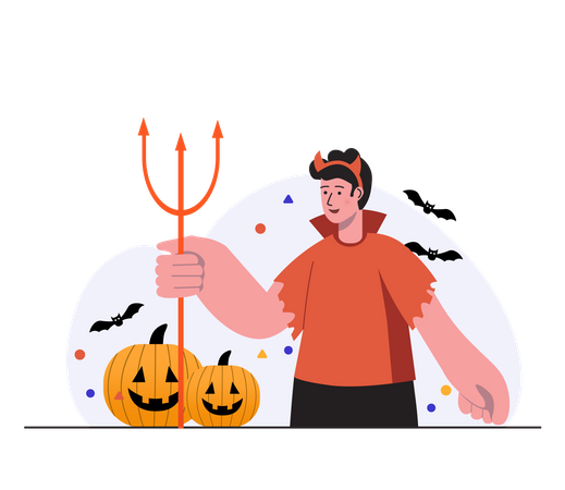 Garoto comemorando o Halloween fantasiado de diabo  Ilustração