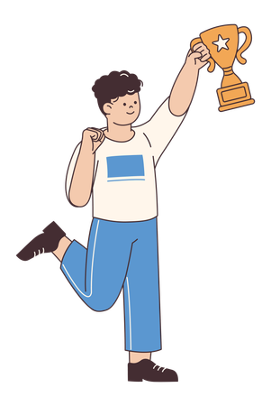 Menino comemorativo segurando troféu  Ilustração