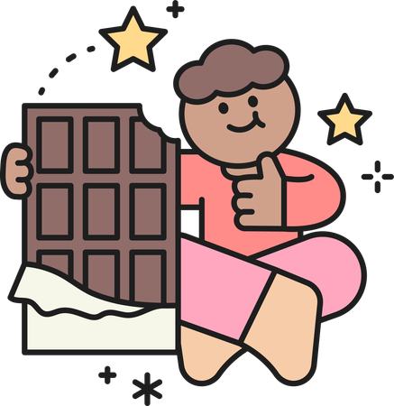 Menino comendo chocolate  Ilustração