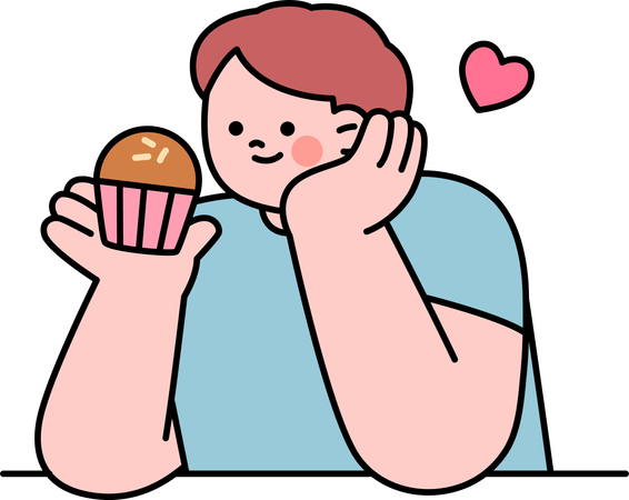 Menino comendo muffin de chocolate  Ilustração