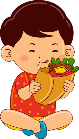 Menino comendo wrap  Ilustração