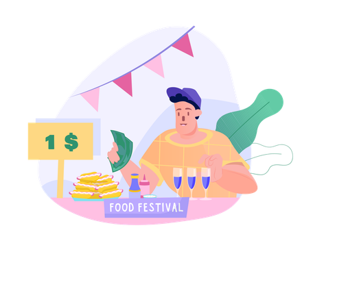 Menino compra bolo no festival gastronômico  Ilustração