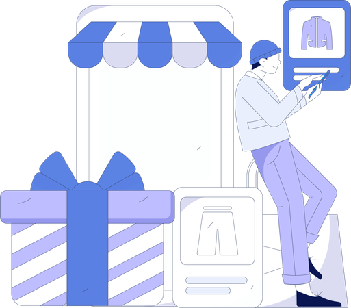 Menino comprando on-line  Ilustração