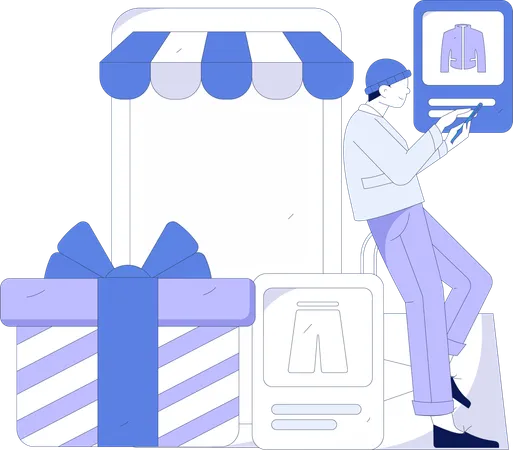 Menino comprando on-line  Ilustração